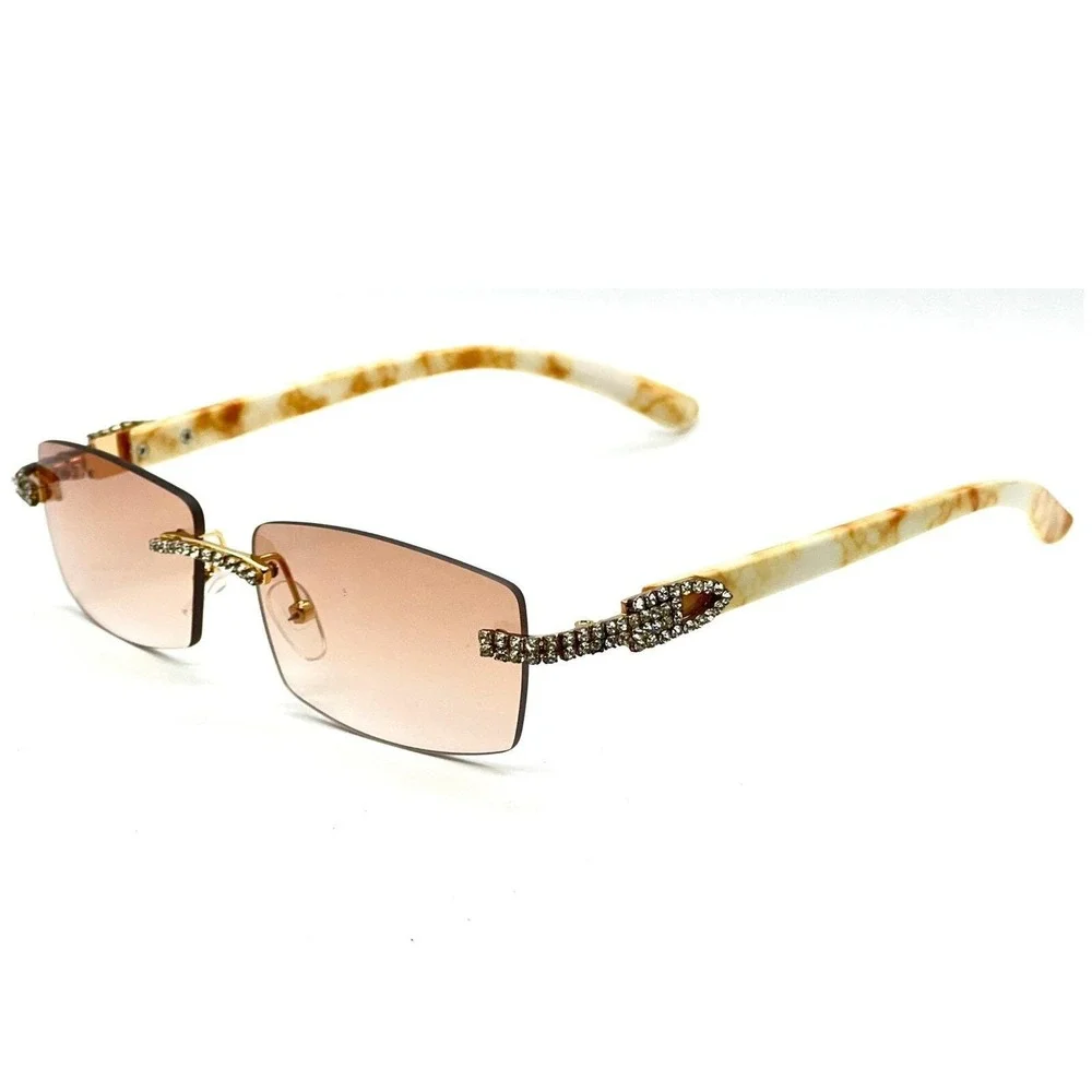 Rhinestone Rimless Sunglasses Fashion Tinted‎ Lens Men's Sophisticated Diamond